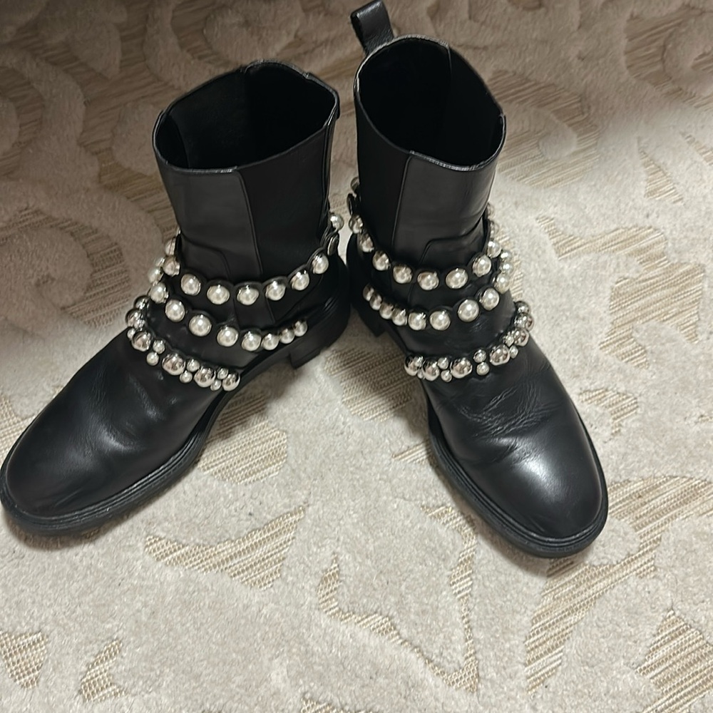 Zara Pearl and Silver Studded Boots